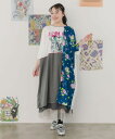 \最大30%OFFクーポン発行中/ScoLar スカラー ロック×花柄 切替 パッチワーク風 ワンピース 春夏 7分袖 おしゃれ カジュアル レディース