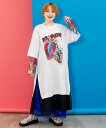 ScoLar スカラー イチゴ柄 メッシュ切替 ワンピース ロングTシャツ 夏 レディース 半袖 おしゃれ 綿 カットソー