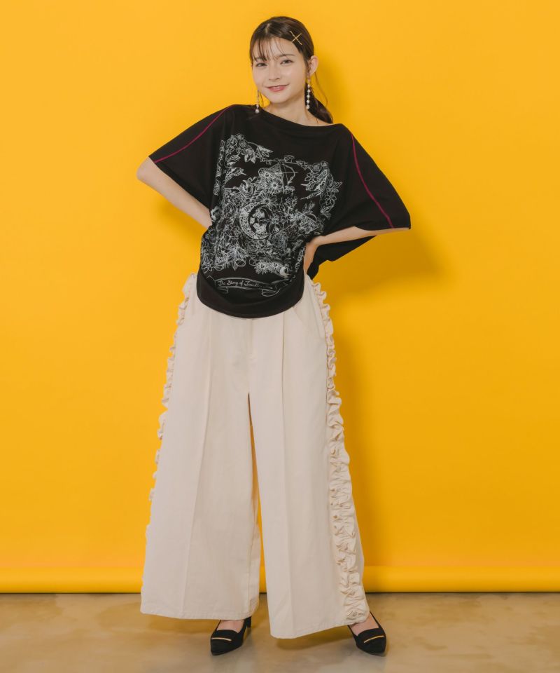 【SALE 10%OFF】 is ScoLar イズスカラー 星座と花の箔 ラバー プリント チュニック Tシャツ 夏 レディース 半袖 おしゃれ