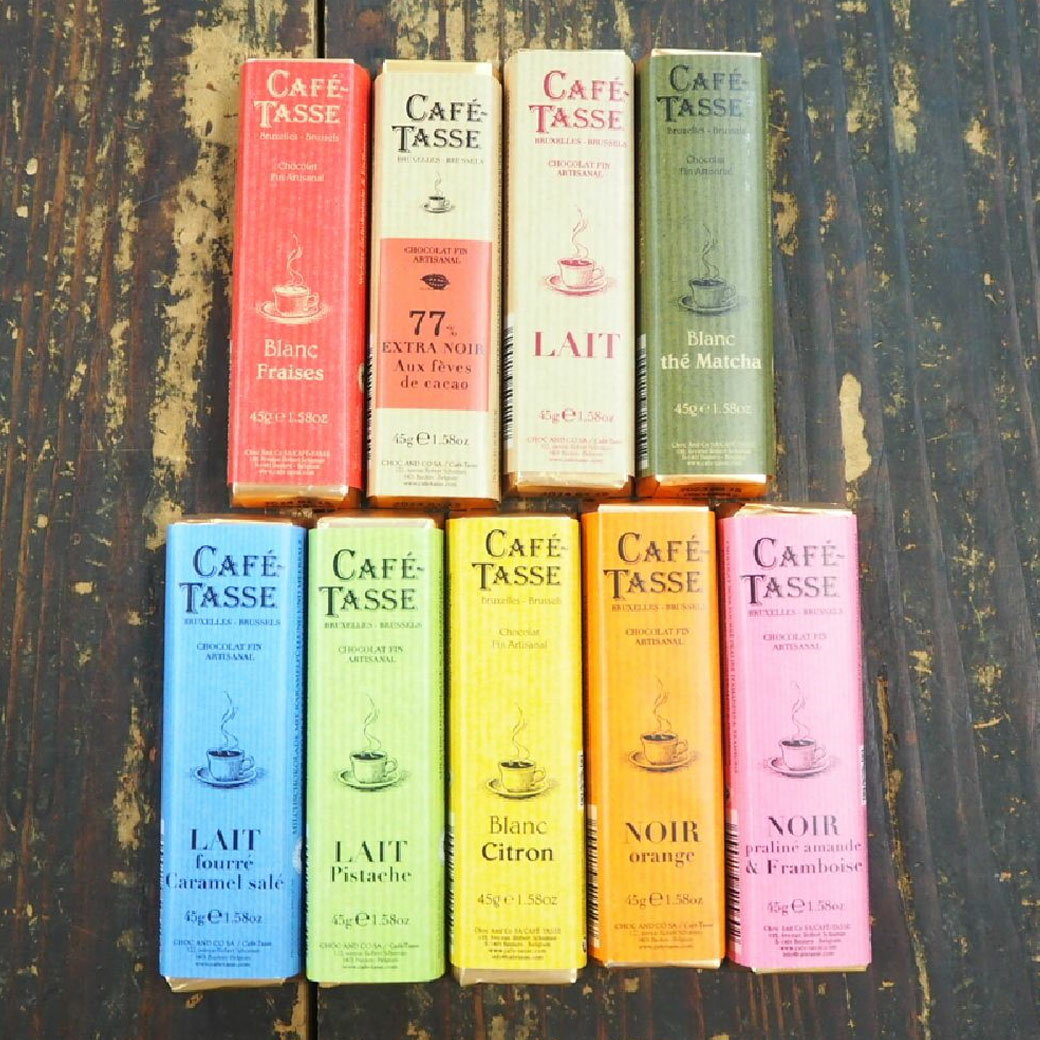Cafe-Tasse カフェタッセ チョコレート 9種類詰め合わせ 塩キャラメル/ミルク/カカオ77％/オレンジビター/ピスタチオ/抹茶/ レモンホワイト/アーモンドプラリネ/ストロベリー ギフト プレゼントのサムネイル
