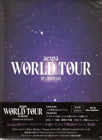 【ストーリー】2023年、全世界21都市で観客を魅了したグローバルヒットメーカー・aespaの初のワールドツアー「aespa LIVE TOUR 2023 ‘SYNK : HYPER LINE」 ーステージのライブ映画がついにBlu-ray＆DVD化！ 【収録内容】 ［DISC1］ 1)Girls 2)aenergy 3)I’ll Make You Cry 4)Dreams Come True 5)Thirsty 6)Illusion 7)Menagerie 8)Savage 9)Lips 10)Life’s Too Short (English Ver.) 11)2HOT4U (SYNK : HYPER LINE Ver.) 12)Better Things 13)Wake Up (English Ver.) 14)Salty & Sweet 15)Black Mamba 16)Next Level 17)Hold On Tight 18)Spicy 19)ICU 20)YEPPI YEPPI 21)YOLO 22)’Til We Meet Again 23)劇場予告編 [DISC2] 1)Girls (Screen X ver.) 2)aenergy (Screen X ver.) 3)I’ll Make You Cry (Screen X ver.) 4)Dreams Come True (Screen X ver.) 5)Thirsty (Screen X ver.) 6)Illusion (Screen X ver.) 7)Menagerie (Screen X ver.) 8)Savage (Screen X ver.) 9)Lips (Screen X ver.) 10)Life’s Too Short (English Ver.) (Screen X ver.) 11)2HOT4U (SYNK : HYPER LINE Ver.) (Screen X ver.) 12)Better Things (Screen X ver.) 13)Wake Up (English Ver.) (Screen X ver.) 14)Salty & Sweet (Screen X ver.) 15)Black Mamba (Screen X ver.) 16)Next Level (Screen X ver.) 17)Hold On Tight (Screen X ver.) 18)Spicy (Screen X ver.) 19)ICU (Screen X ver.) 20)YEPPI YEPPI (Screen X ver.) 21)YOLO (Screen X ver.) 22)’Til We Meet Again (Screen X ver.) 【特典内容】ブックレット（カラー16P）/フィルム風フォトカード4種セット/三方背ケース＋デジパックタイトルaespa WORLD TOUR in cinemas PREMIUM EDITION監督出演者aespa受賞・その他発売日2025年6月11日発売元・レーベルエイベックス・ピクチャーズ仕様メディア形態Blu-rayリージョンコードフリー言語韓国語(オリジナル言語)／韓国語(オリジナル言語)字幕日本語字幕／英語字幕収録時間125分／125分JANコード4580055366642製品コードEYXF-14664/5