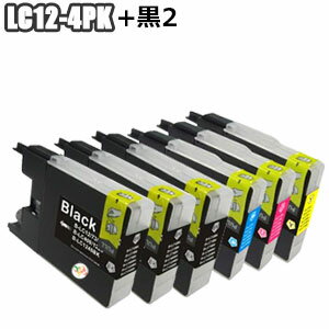 LC12-4PK LC12BK×2 6本 セット 送料無料 互換インク LC12-4PK ブラザー br ther LC12BK DCP-J925N DCP-J725N DCP-J525N MFC-J955DN MFC-J955DWN MFC-J705D MFC-J705DDW MFC-J825N プリンターインク ブラック シアン マゼンタ イエロー インクカートリッジ インク 互換