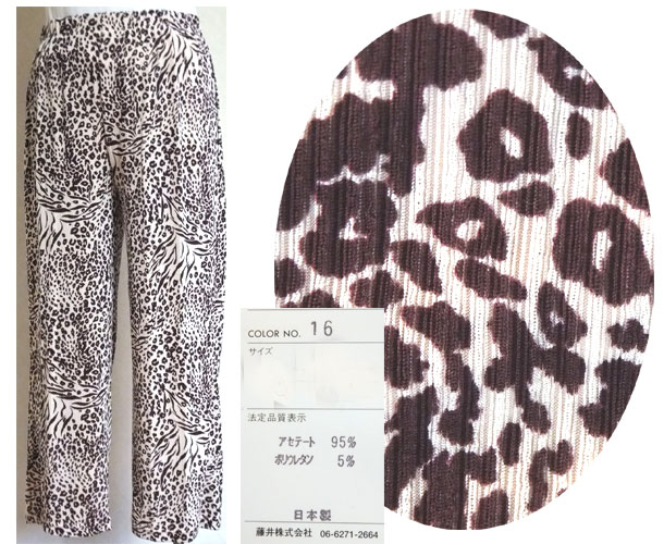 ウエストゴム仕立楊柳パンツ【2L寸】オフ色にエンジ色のプリント柄（日本製）