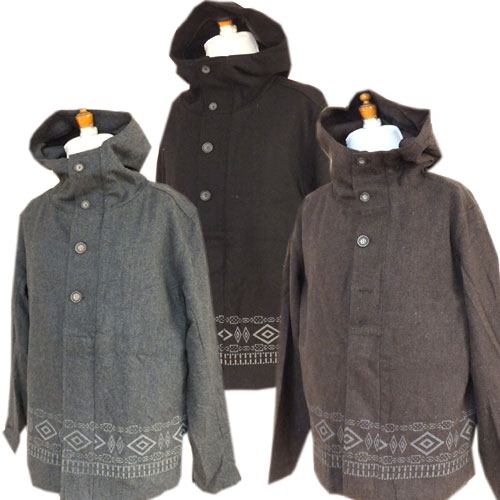 ウール＆ポリエステル素材のフード付きダッフルコート　（黒・グレー・茶の3色あり）サイズM・L寸あり