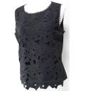 【おすすめ!】カットワークレースのノースリーチュニック(黒色)M~L