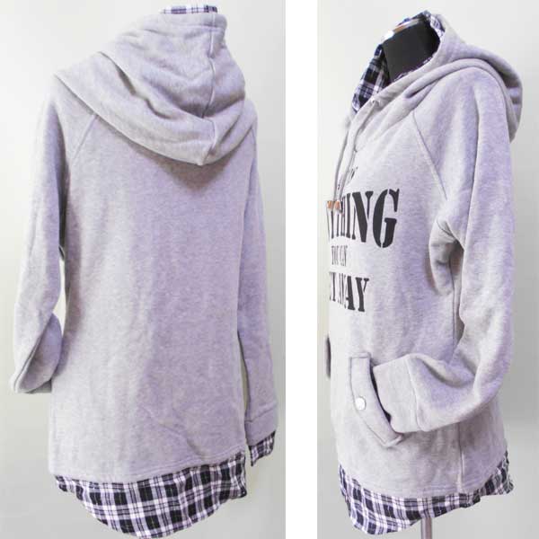 重ね着風ヨットパーカー（グレー＆ギンガム）M寸