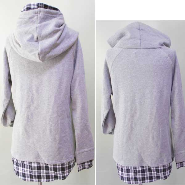 重ね着風ヨットパーカー（グレー＆ギンガム）M寸