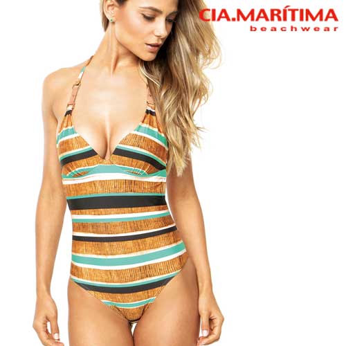 【均一SALE】CIA.MARITIMA カンパーニャ マリッチマ◆ブラジル インポート水着 ビーチウエア ワンピース水着 ボーダー 革ストラップ cm-449