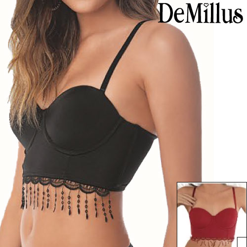 DeMillus デミルス◆ブラジリアンランジェリー ブラジル 下着 ブラジャー 1/2カップブラジャー ワイヤー入り パットあり 無地 脇高 サイドボーン 刺繍フリンジ de67118