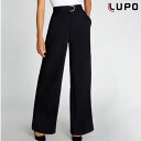 LUPO ルポ◆ブラジル ファッション ボトム ワイドパンツ ベルト付き カジュアルパンツ フレアパンツ ズボン ブラック 側章パンツ ライン入り lp41878