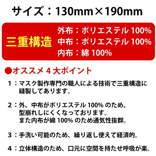 【三重構造ワイヤー入り　繰り返し使えるマスク】手作りマスク 日本製 3層構造マスク 花粉症 大人用 男女兼用 ノーズワイヤー 白 立体構造 繰り返しマスク