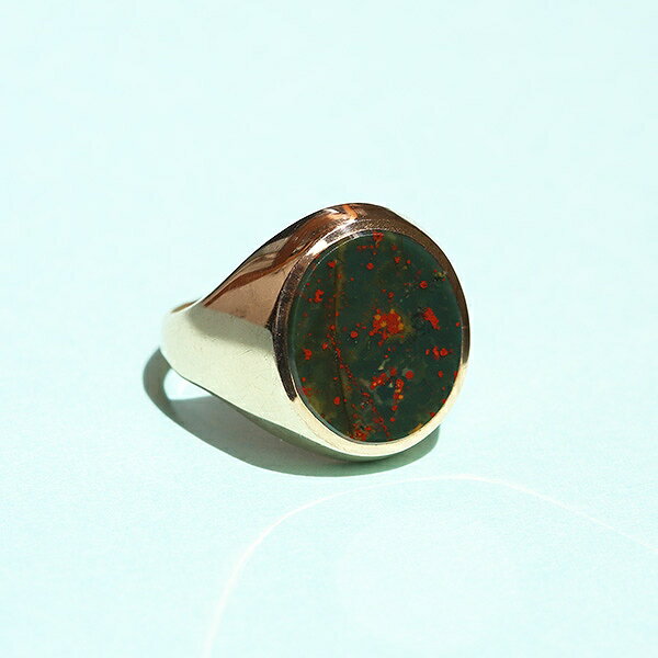 VINTAGE 英国 1960's Y&B ロンドンホールマーク BLOODSTONE 9CT/9K GOLD シグネットリング JP17 me01 ri04