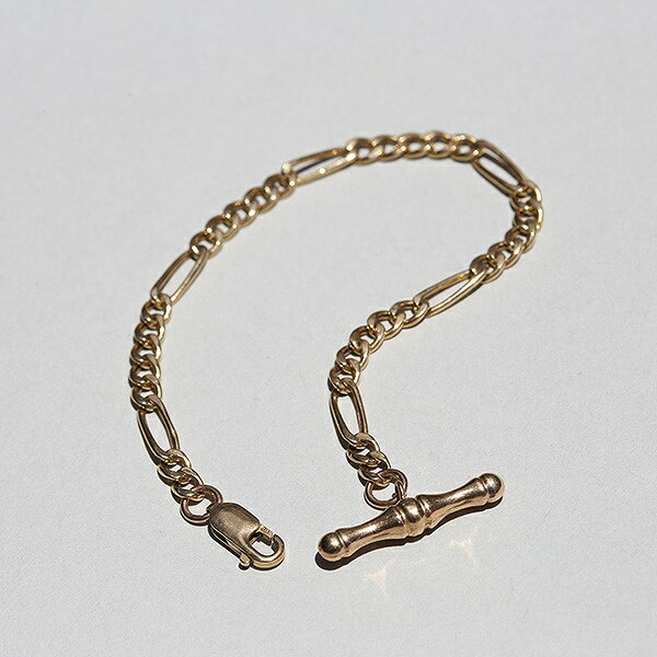 乐天商城 - UK OPT SHEFFIELD IMPORT MARK 9CT/9K GOLD FIGARO CHAIN BRACELET W/T-BAR me01 br03