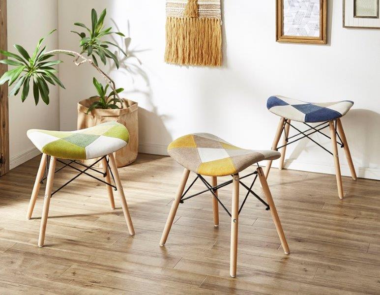 大川リビング木工社 パッチワークスツール スツール 幅48 奥行35 高さ45 ファブリック 木製 ビーチ材 カジュアル おしゃれ 北欧風