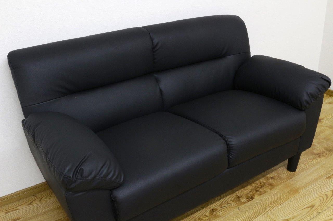 大川リビング木工社 PVC製ソファー 2人掛け ブラック 黒 幅126cm 合皮 シンプル モダン コンパクト [3]