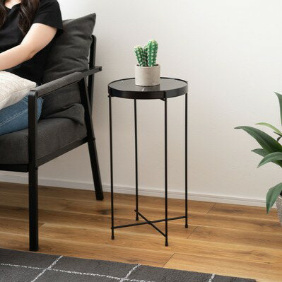 サイドテーブル 石目調 ストーン調 ブラック 高さ60cm コンパクト スリム 円形 シンプル モダン