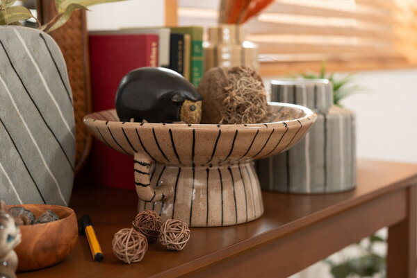 陶器製 トレイベース 小物入れ ブラウン ストライプ柄 アクセサリー 時計 小物 収納 トレイ シンプル 和モダン