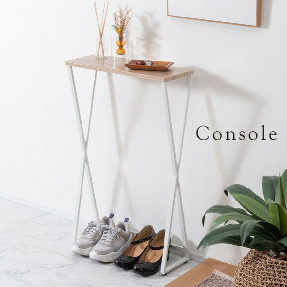 コンソールテーブル ホワイト 白 高さ81cm 奥行19cm コンパクト スリム 木目調 サイドテーブル 飾り棚 ディスプレイ