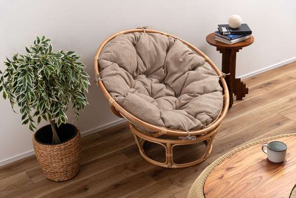 天然ラタン ネストサークルチェア アジアン ラタン 籐 クッション付き ベージュ リラックスチェア リゾート風 完成品