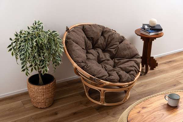 天然ラタン ネストサークルチェア アジアン ラタン 籐 クッション付き ブラウン リラックスチェア リゾート風 完成品