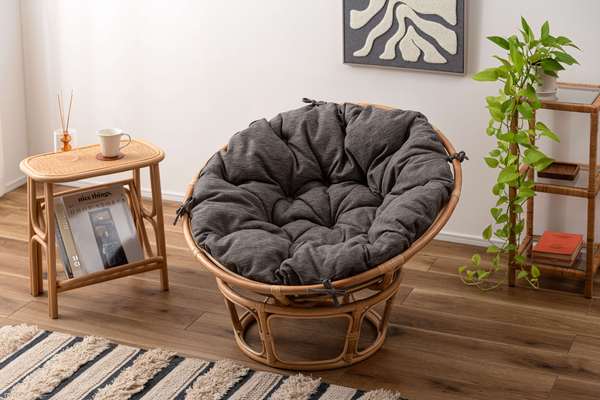 天然ラタン ネストサークルチェア アジアン ラタン 籐 クッション付き グレー リラックスチェア リゾート風 完成品