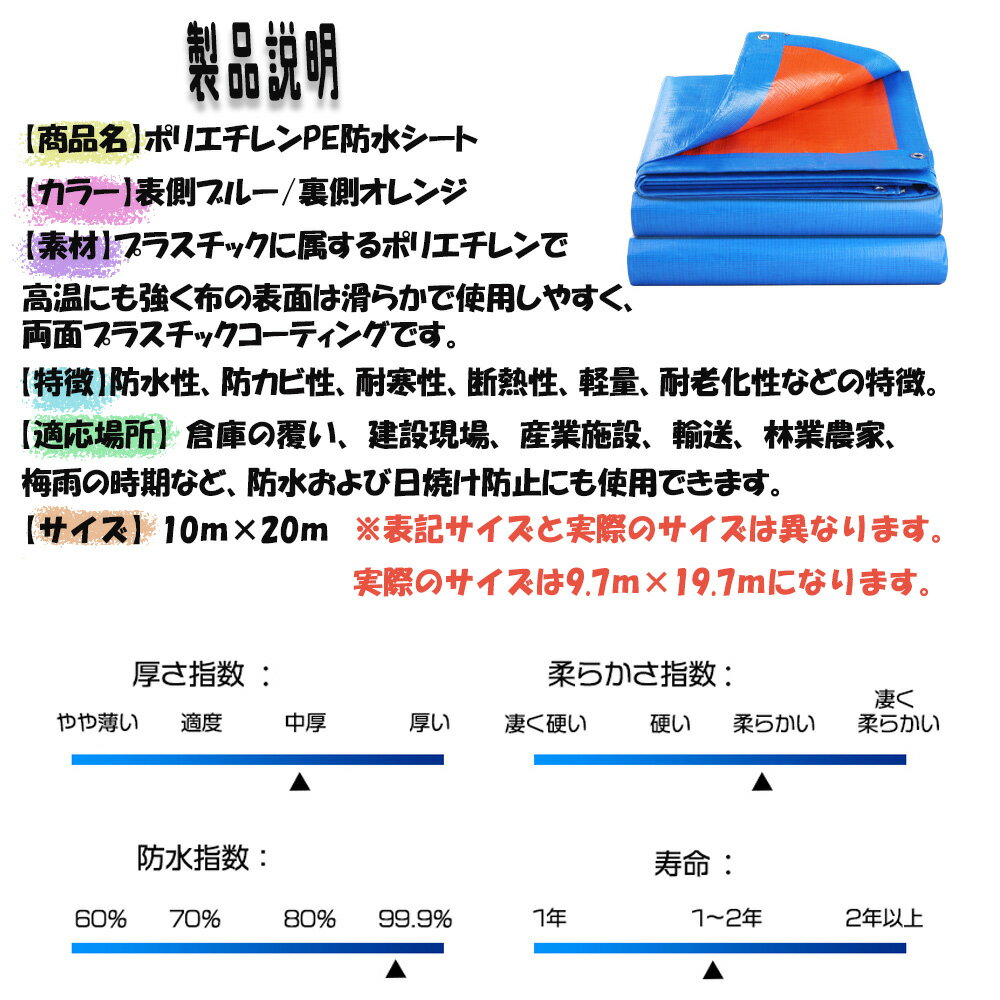 ブルーシート 超厚手 防水シート 大判 大型 プール レジャーシート コンクリート養生 建設資材 (10Mx20M)