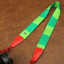 【送料無料】cam-in カメラストラップ コットン グリーン/レッド ストライプ CAM8177-2 ネックストラップ ショルダーストラップ 斜めがけ 肩掛け 首かけ カムイン