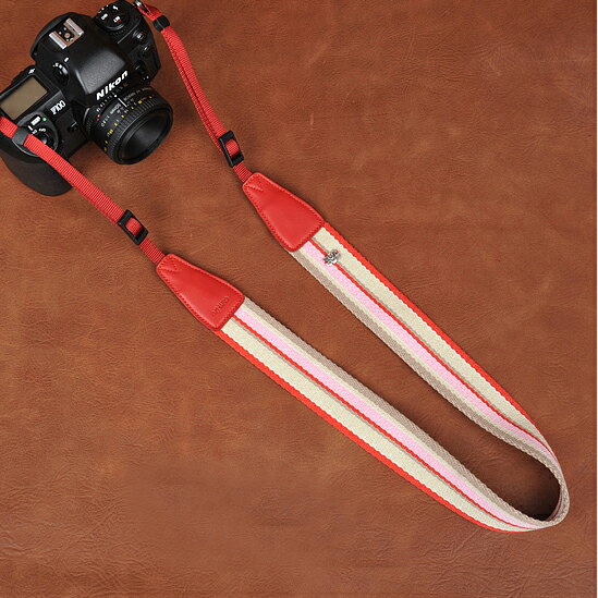 【送料無料】カメラストラップ コットン ホワイト /グレー/レッド ライン柄 cam-in カムイン CAM8240-2 ネックストラップ ショルダーストラップ 斜めがけ 肩掛け 首かけ