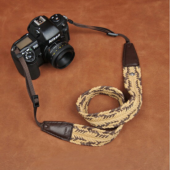 【P2倍！BF】【送料無料】cam-in カメラストラップ コットン コーヒー色 編み込み CAM8610 ネックスト..