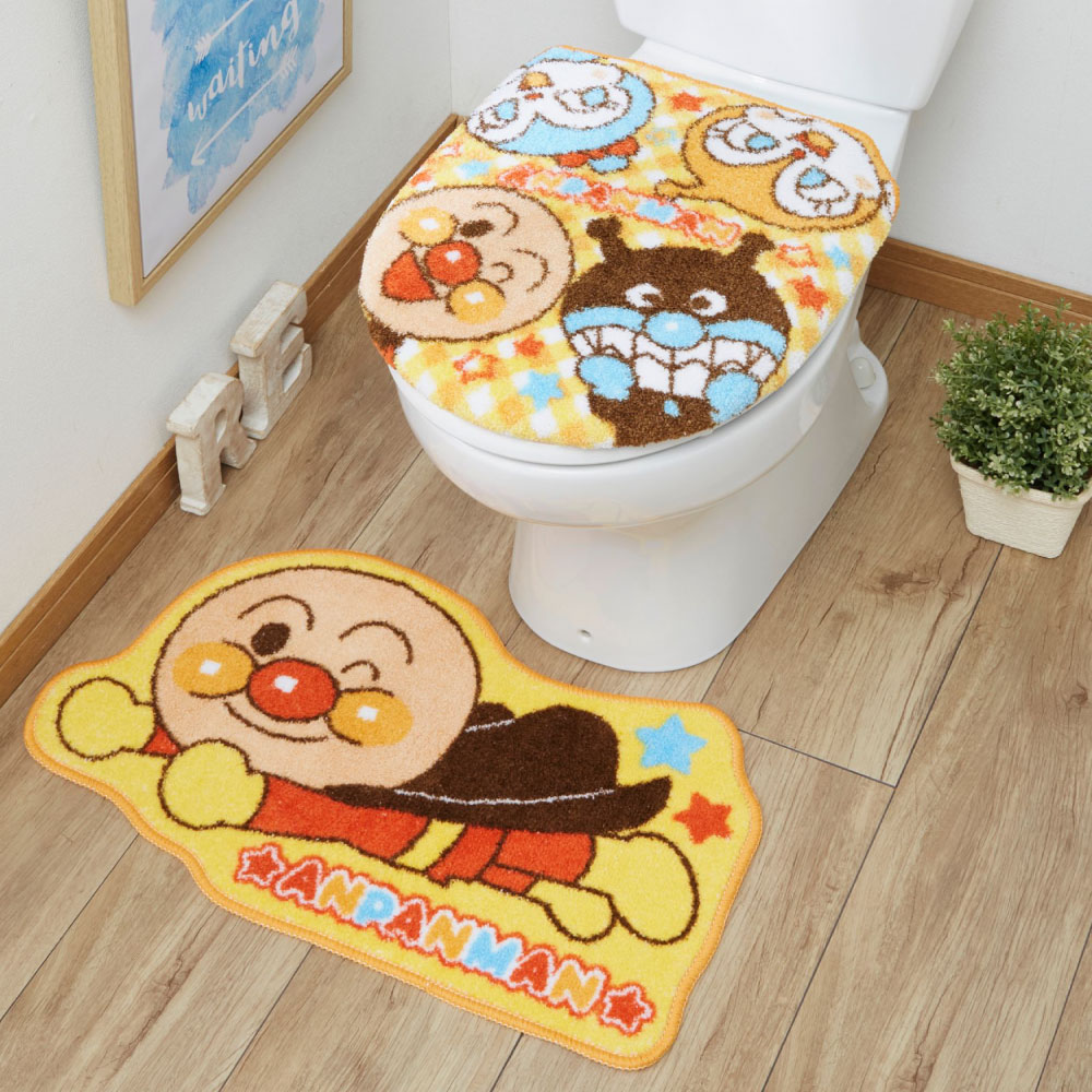 【全品ポイント2倍】トイレカバー2点セット アンパンマン トイレタリー トイレフタカバー トイレマット マット グッズ 温水洗浄便座用 ウォシュレット トイレカバー それいけ！アンパンマン キャラクター[TO-35-A]