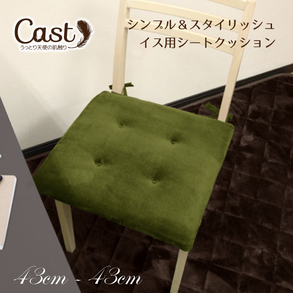 【本日限りP5倍】 クッション シートクッション ひも付き 北欧 約43×43cm Cast グリーン 緑 洗える スクエアクッション 座布団 椅子用 イス用 車 ひも付き 無地 おしゃれ かわいい 可愛い 四角 フロア ソファーにも 腰痛対策にも キャスト