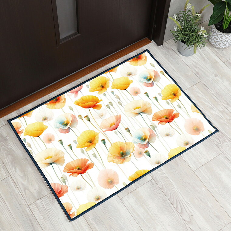 樂天商城 - 【本日P5倍】 玄関マット 室内 おしゃれ 洗える 約59×87cm キッチンマット アクセントマット イラスト マット 敷物 転写プリント TEN135 ポピー 花柄 北欧 母の日