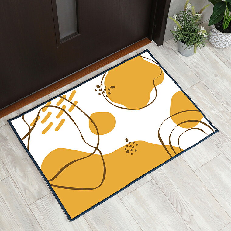 乐天商城 - 玄関マット 室内 おしゃれ 洗える 約59×87cm キッチンマット アクセントマット イラスト マット 敷物 転写プリント TEN136 サークルホワイト 幾何学