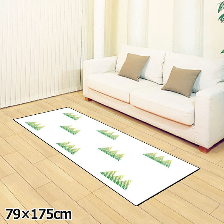 Rakuten - ラグ 洗える 北欧 おしゃれ 約79×175cm カーペット イラスト アクセントラグ アクセントマット オールシーズン リビング ダイニング 寝室 ホットカーペット対応 転写プリント TEN125-C 草グリーン