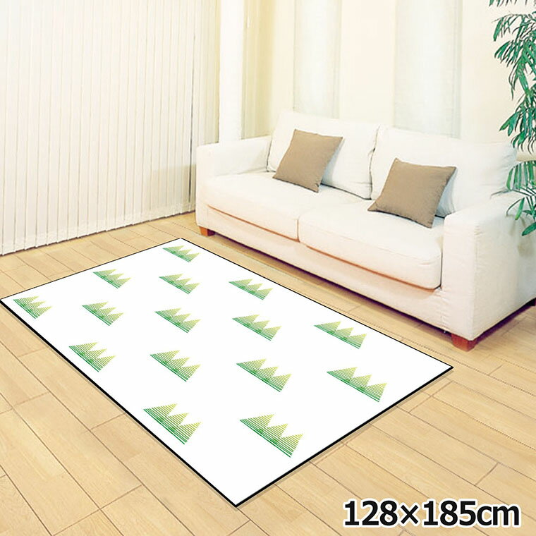 Rakuten - 【全品対象5％OFF】 ラグ 洗える 北欧 おしゃれ 1.5畳 約128×185cm カーペット 1.5帖 イラスト アクセントラグ アクセントマット オールシーズン リビング ダイニング 寝室 ホットカーペット対応 転写プリント TEN125-D 草グリーン