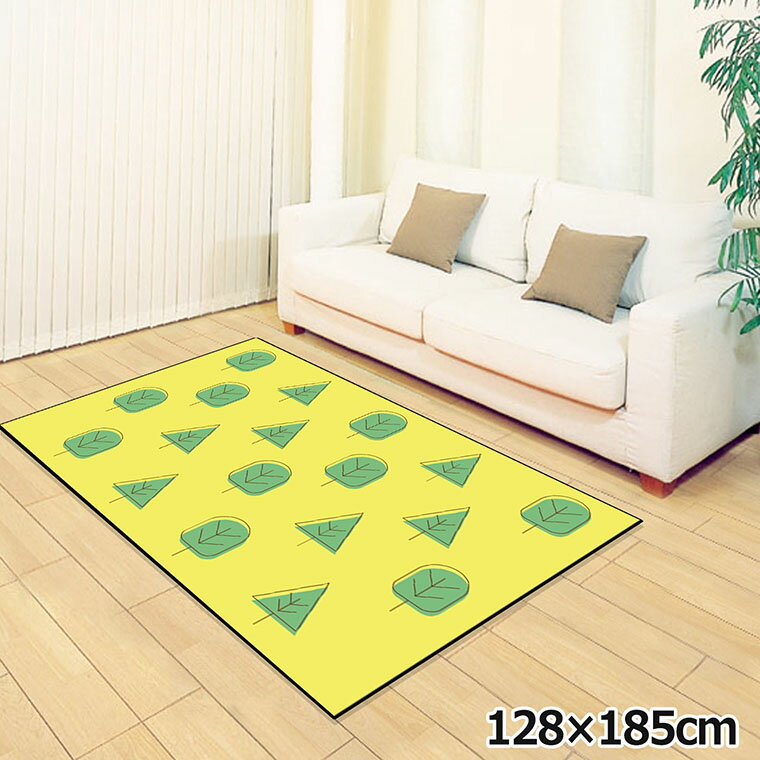 Rakuten - ラグ 洗える 北欧 おしゃれ 1.5畳 約128×185cm カーペット 1.5帖 イラスト アクセントラグ アクセントマット オールシーズン リビング ダイニング 寝室 ホットカーペット対応 転写プリント TEN126-D 木イエロー