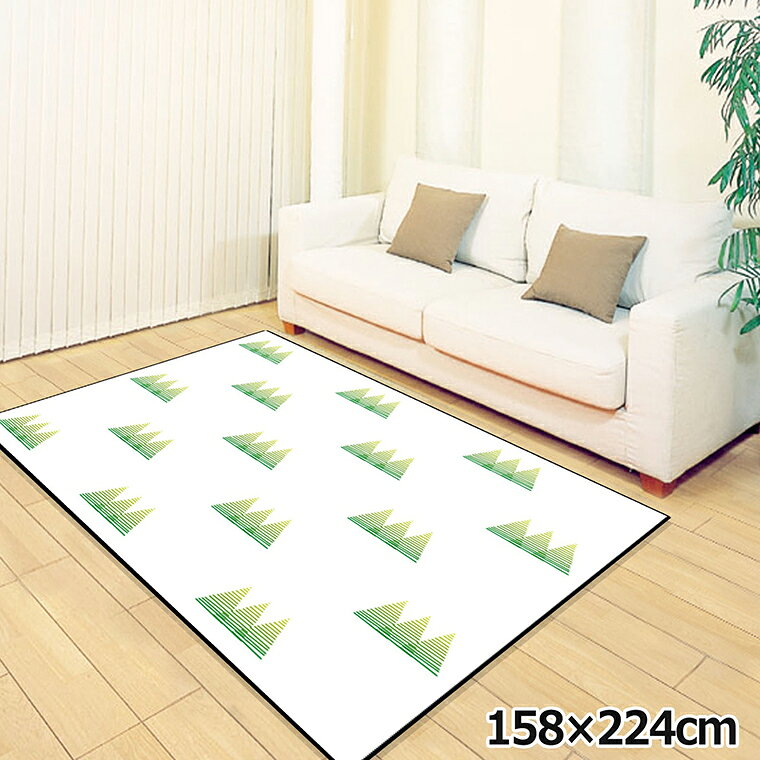 Rakuten - ラグ 洗える 北欧 おしゃれ 3畳 約158×224cm カーペット 3帖 イラスト アクセントラグ アクセントマット オールシーズン リビング ダイニング 寝室 ホットカーペット対応 転写プリント TEN125-E 草グリーン