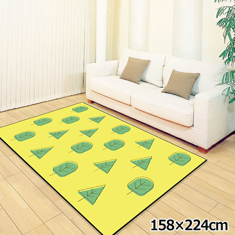 Rakuten - 【全品対象5％OFF】 ラグ 洗える 北欧 おしゃれ 3畳 約158×224cm カーペット 3帖 イラスト アクセントラグ アクセントマット オールシーズン リビング ダイニング 寝室 ホットカーペット対応 転写プリント TEN126-E 木イエロー