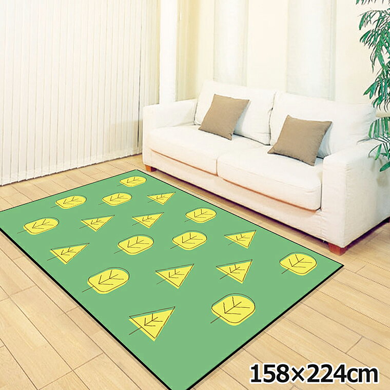 Rakuten - 【全品対象5％OFF】 ラグ 洗える 北欧 おしゃれ 3畳 約158×224cm カーペット 3帖 イラスト アクセントラグ アクセントマット オールシーズン リビング ダイニング 寝室 ホットカーペット対応 転写プリント TEN127-E 木グリーン