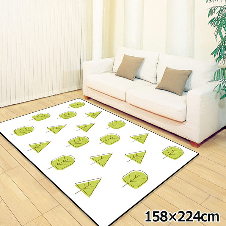 Rakuten - ラグ 洗える 北欧 おしゃれ 3畳 約158×224cm カーペット 3帖 イラスト アクセントラグ アクセントマット オールシーズン リビング ダイニング 寝室 ホットカーペット対応 転写プリント TEN128-E 木ホワイト