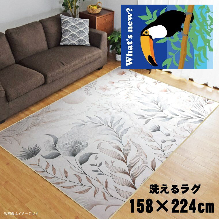 Rakuten - 【全品対象5％OFF】 ラグ 洗える 北欧 おしゃれ 3畳 約158×224cm カーペット 3帖 イラスト アクセントラグ アクセントマット オールシーズン リビング ダイニング 寝室 ホットカーペット対応 転写プリント TEN092-E 謎ペリカンネイビー