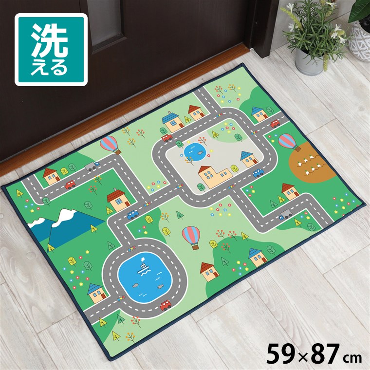 Rakuten - 【全品対象5％OFF】 玄関マット 室内 おしゃれ 洗える 約59×87cm キッチンマット アクセントマット イラスト マット 敷物 転写プリント TEN145-B知育