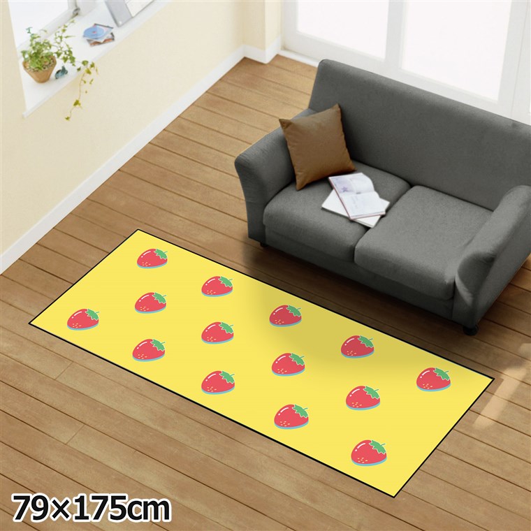 Rakuten - ラグ 洗える 北欧 おしゃれ 約79×175cm カーペット イラストアクセントマット オールシーズン リビング ダイニング 寝室 ホットカーペット対応 転写プリント TEN142-Cイチゴ