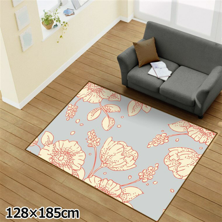 Rakuten - 【本日限りP5倍】 ラグ 洗える 北欧 おしゃれ 1.5畳 約128×185cm カーペット イラストアクセントマット オールシーズン リビング ダイニング 寝室 ホットカーペット対応 転写プリント TEN133-Dラインドローグレー