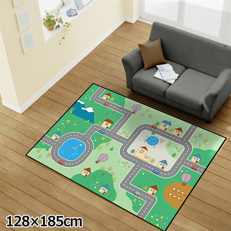 樂天商城 - ラグ 洗える 北欧 おしゃれ 1.5畳 約128×185cm カーペット イラスト アクセントラグ アクセントマット オールシーズン リビング ダイニング 寝室 ホットカーペット対応 転写プリント TEN139-D 知育