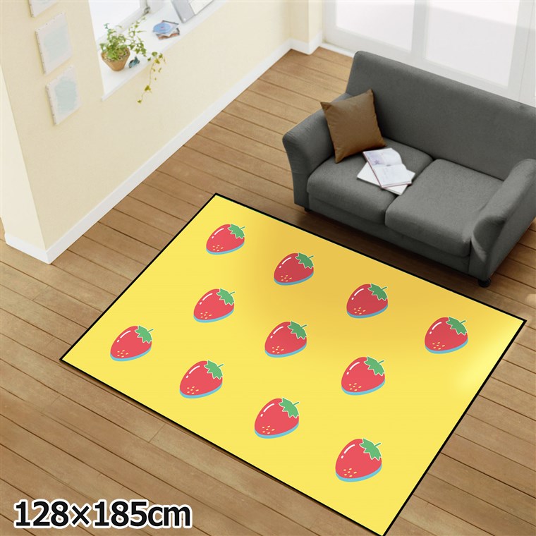 樂天商城 - ラグ 洗える 北欧 おしゃれ 1.5畳 約128×185cm カーペット イラストアクセントマット オールシーズン リビング ダイニング 寝室 ホットカーペット対応 転写プリント TEN142-Dイチゴ