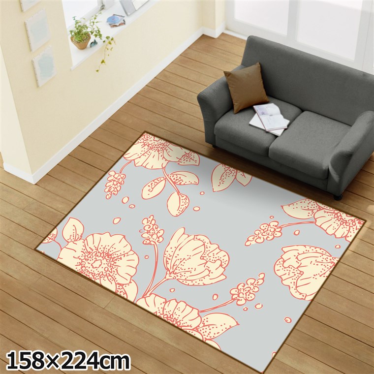 Rakuten - 【全品対象5％OFF】 ラグ 洗える 北欧 おしゃれ 3畳 約158×224cm カーペット イラストアクセントマット オールシーズン リビング ダイニング 寝室 ホットカーペット対応 転写プリント TEN133-Eラインドローグレー