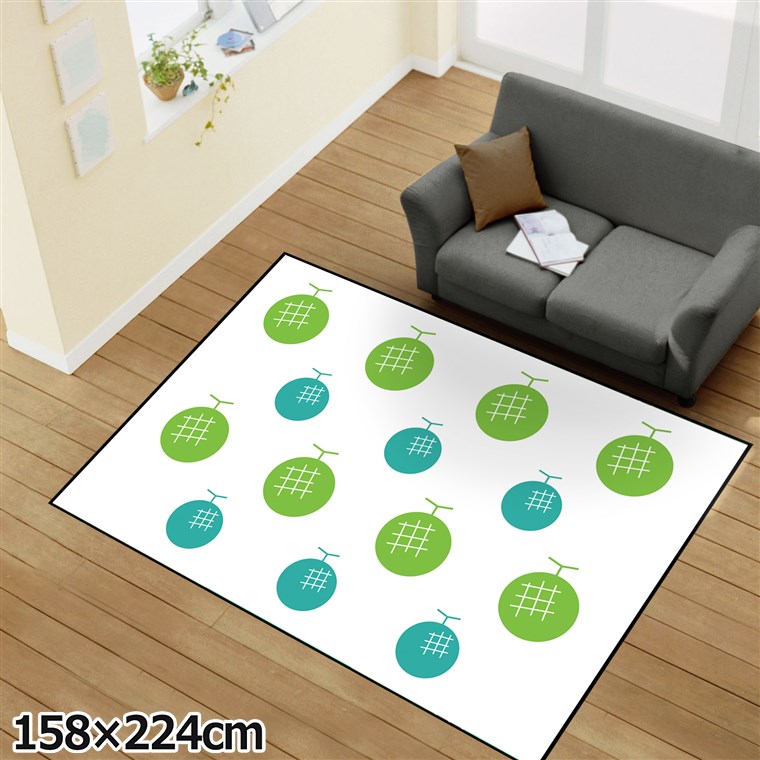 Rakuten - ラグ 洗える 北欧 おしゃれ 3畳 約158×224cm カーペット イラストアクセントマット オールシーズン リビング ダイニング 寝室 ホットカーペット対応 転写プリント TEN141-Eメロン