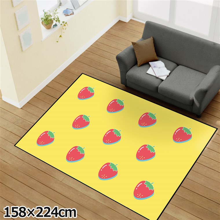 Rakuten - 【本日限りP5倍】 ラグ 洗える 北欧 おしゃれ 3畳 約158×224cm カーペット イラストアクセントマット オールシーズン リビング ダイニング 寝室 ホットカーペット対応 転写プリント TEN142-Eイチゴ