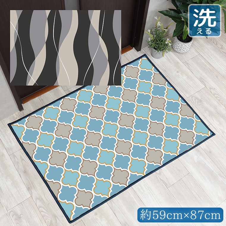 玄関マット 室内 おしゃれ 洗える 約59×87cm キッチンマット アクセントマット イラスト マット 敷物 ..